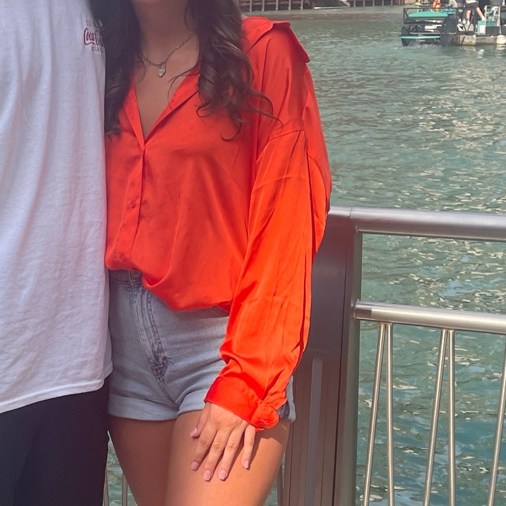 Orange satin long sleeve top